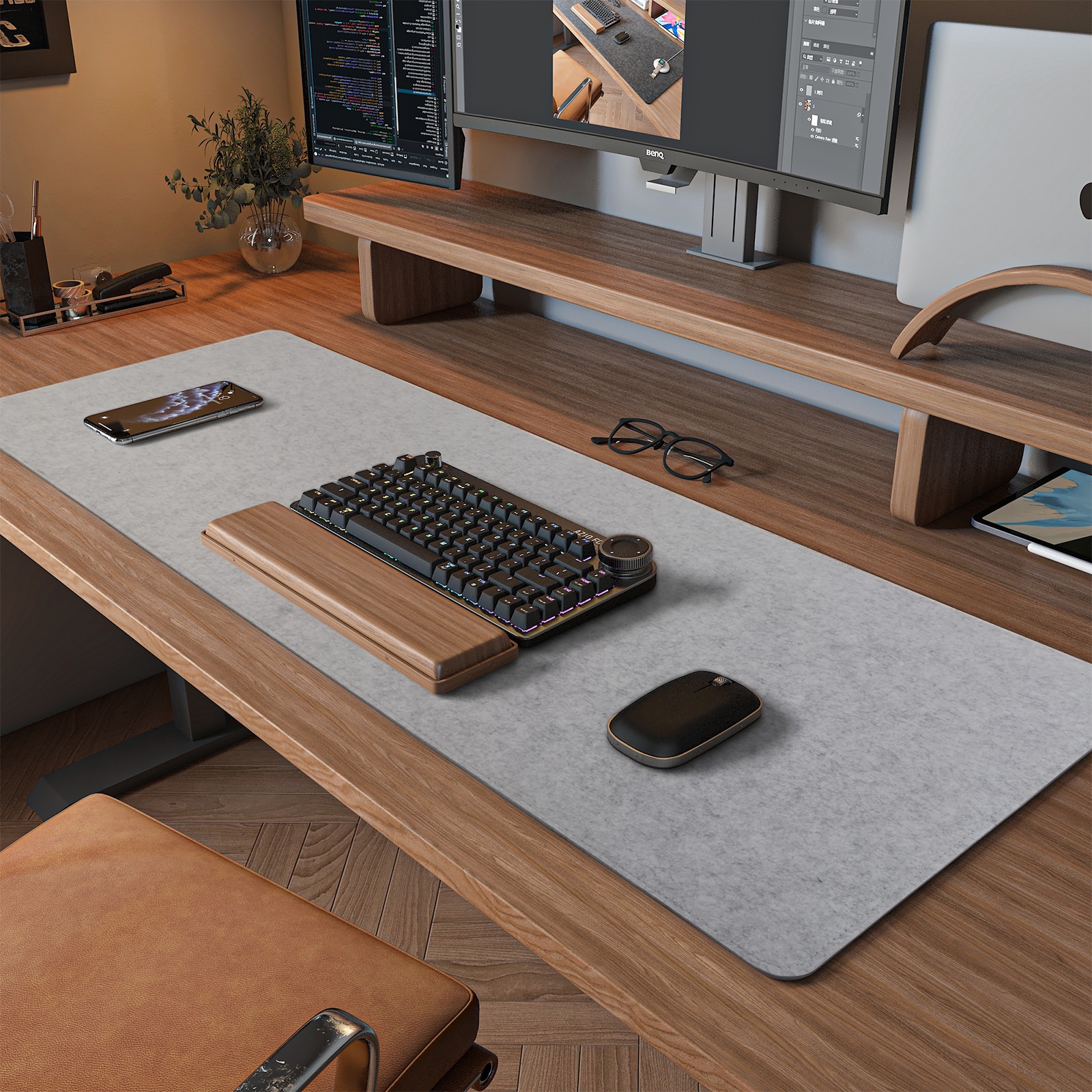 Light gray felt desk mat desktop inspiration